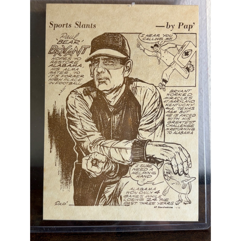 Bear Bryant Alabama Football Sports Slants Print Art by Pap AP Newsfeature